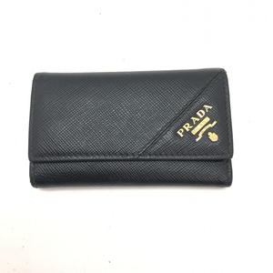 【中古】PRADA プラダ サフィアーノ 6連キーケース 黒[240091355599]