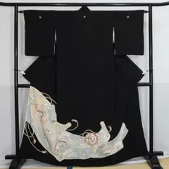 鏡裏文様　正絹黒留袖　結婚式　160cm　i815