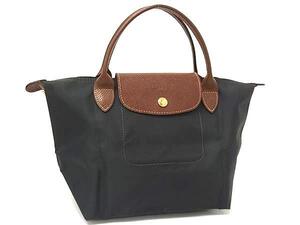 1円 LONGCHAMP ロンシャン ル プリアージュ ナイロン×レザー ハンドバッグ トートバッグ ミニバッグ グレー系×ブラウン系 FJ3308