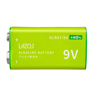 9V形 角電池 アルカリ乾電池 006P Lazos/0445ｘ３個セット/卸/送料無料メール便