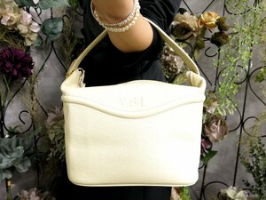 超美品●YSL Yves Saint-Laurent イヴ・サンローラン●ロゴ型押し●カーフ レザー 本革●ハンド バッグ●オフホワイト●G金具●B5●Js51831