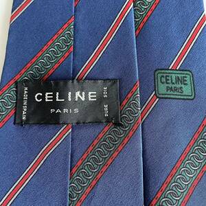 CELINE(セリーヌ) 青赤ストライプマカダム柄ネクタイ