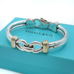 極希少 美品 Tiffany&Co. ヴィンテージ ティファニー イエロー ゴールド シルバー ダブル ノット フック コンビ ブレスレット SV925 HH346