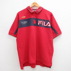 XL/古着 フィラ FILA 半袖 ブランド ポロ シャツ メンズ ビッグロゴ テニス USオープン 鹿の子 大きいサイズ コットン 赤他