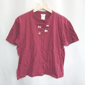 ◇ haupia 犬 猫 刺? 半袖 Tシャツ サイズM レッド レディース E