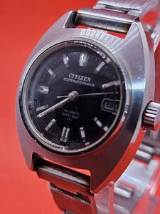 稼働品 機械式 CITIZEN シチズン コスモスターV2 自動巻き 黒文字盤 4-690231 レディース腕時計 デイト G1596