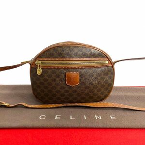 極 美品 CELINE セリーヌ ヴィンテージ マカダム ブラゾン トリオンフ 柄 レザー ミニ ショルダーバッグ ポシェット ブラウン 249166