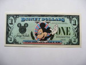 ディズニーダラー　1ドル札（1988年版） $1 紙幣　ミッキーマウス Disney Dollars