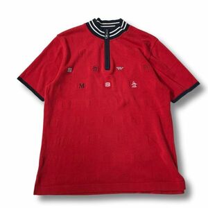 《良品◎》Munsingwear Grand Slam マンシングウェアグランドスラム★日本製*ハーフジップポロシャツ*ゴルフ*レッド*サイズM(LS512)◆S60