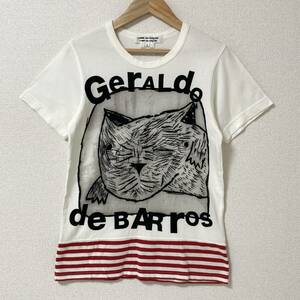 AD2007 コムコム COMME des GARCONS 裾 ボーダー 猫 イラスト Tシャツ 白 コムデギャルソン CAT 半袖 カットソー Tee archive 3120546