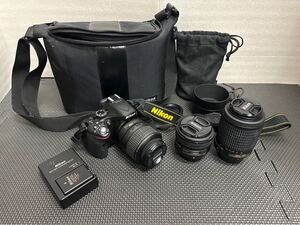 ◯NIKON DIGITAL CAMERA D5200 レンズ3本 NIKKOR 18-55mm 55-200mm 50mm HB-46付 通電確認済 ニコン