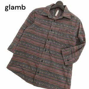 glamb グラム 春夏 7分袖 総柄★ ボーダー ジャガード シャツ Sz.3　メンズ　C4T05968_6#A