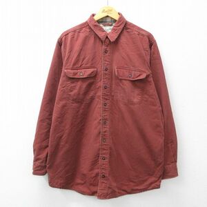 XL/古着 エルエルビーン LLBEAN 長袖 ブランド シャツ メンズ 00s ロング丈 コットン エンジ 内側フランネル 23oct27 中古 トップス