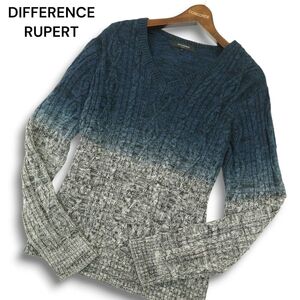 DIFFERENCE RUPERT ルパート 秋冬 グラデーション★ ウール混 アラン編み Vネック ニット セーター Sz.L　メンズ　A4T11502_A#K