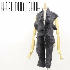 美品◆KARL DONOGHUE カールドノヒュー オイルド トスカーナ ラム ムートン ナチュラルエッジ ロングスカーフ ファーマフラー チャコール