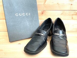 ■本物 GUCCI グッチ ビット ヒール ローファー レディース パンプス ブラック レザーシューズ 靴 サイズ7 1/2★