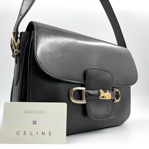 極美品 ● CELINE 2400セリーヌ ショルダーバッグ ポシェット クロスボディ 斜め掛け ホース ● 馬車金具 ゴールド金具 レザー 本革 1円