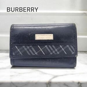 BURBERRY BLACK LABEL キーケース 三つ折り レザー ブラック