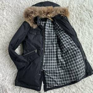 美品◎バーバリーブラックレーベル ダウン BURBERRY BLACK LABEL 2way ジャケット コート タヌキファー ホワイトグースダウン メンズ M