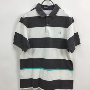 FRED PERRY/フレッドペリー 半袖 ポロシャツ ボーダー コットン グレー ホワイト サイズM メンズ