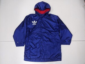 9．90s アディダス 日本製 adidas Descente バックデカ三つ葉 防寒ジャンパー ナイロンベンチコート ハーフコート 裏ボア メンズM y408