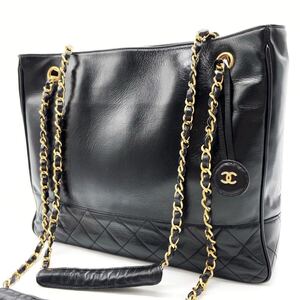 1円 【希少品】CHANEL シャネル ココマーク マトラッセ ゴールドチェーン トートバッグ ショルダー 肩掛け ラムスキン ブラック シール有り