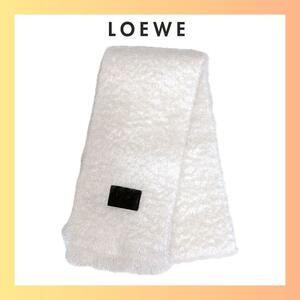 ロエベ LOEWE ロゴ モヘヤ マフラー ホワイト　白