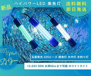 集魚灯 水中灯 氷釣り灯 12-24v 50w 225ビーズ 五面発光 ホワイト 釣り 海釣り 夜釣り 船釣り 高輝度LED 360度発光 最大水深50ｍまで可能