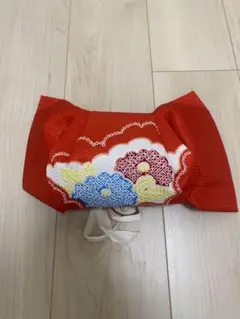 赤 花柄刺繍 付け帯