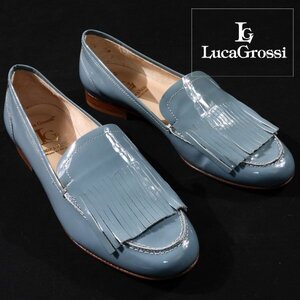 新品1円～★定価3.6万 Luca Grossi ルカ グロッシ レディース イタリア製 牛革レザー ローファー シューズ 37 23.5cm ブルー ◆4516◆