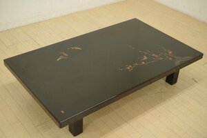 希少 輪島塗 蒔絵師 浜高悦朗作 金蒔絵 黒漆 座卓 5尺 ちゃぶ台 ローテーブル センターテーブル 座敷机 和家具 和室 客間 伝統工芸 作家物