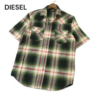 美品★ DIESEL ディーゼル 春夏 半袖 ウエスタン オンブレー チェック シャツ Sz.M　メンズ　A4T06226_5#A