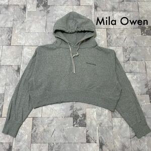 Mila Owen ミラオーウェン sweat hoodie スウェットパーカー プリントロゴ ショート丈 レディース グレー サイズ0(L相当) 玉FL3475