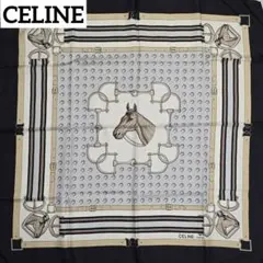 ★CELINE★ スカーフ 大判 馬 馬具 ベルト シルク ブラック