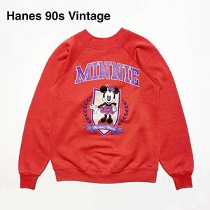 ☆良品 Hanes ヘインズ 90s ヴィンテージ ミニーマウス プリント スウェット トレーナー 赤 USA製 古着 ディズニー Disney アメカジ