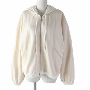 美品◎MONCLER モンクレール 21年製 ZIPUP HOODIE ジップアップ フーディ ロゴ入り パーカー ベージュ M トルコ製 正規品 レディース