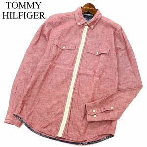 TOMMY HILFIGER トミーヒルフィガー 通年 長袖 ボタンダウン ロゴ刺繍★ シャンブレー ワーク シャツ Sz.S　メンズ　C3T07212_8#C