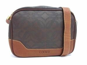 1円 ■新品同様■ LOEWE ロエベ アナグラム PVC×レザー ショルダーバッグ クロスボディ 斜め掛け レディース ブラウン系 FE2956