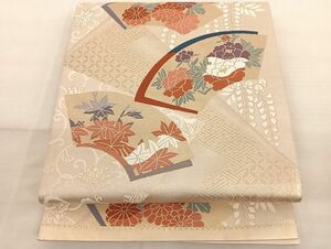 平和屋着物◎六通柄袋帯　地紙吉祥花文　楓　牡丹　金糸　正絹　逸品　AAAI5067Bfw