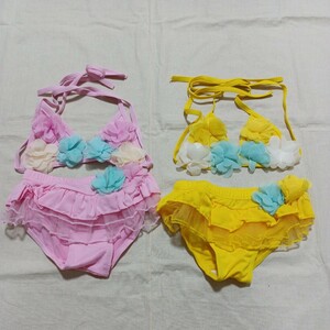 【未使用】キッズ 子供 セパレート 水着 ビキニ水着 花柄 (w4804）①