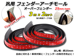 汎用 オーバーフェンダー ３ｍ ２セット 合計６ｍ 1台分 フェンダーフレア 出し幅 約25ｍｍ フェンダーアーチモール ラバー製 大きめ 黒