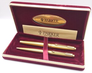 【SR-604】PARKER 万年筆 ボールペン セット 万年筆 ペン先 585刻印 14K ゴールドカラー MADE IN FRANCE ブランド 文房具 筆記具 箱付 