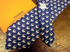 ★並品★4R01904【HERMES】エルメス「鹿 シカ 動物 柄」ネクタイ