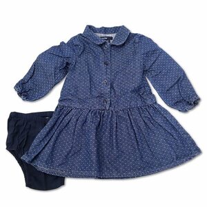 ベビーギャップ BABY GAP ドットデニム 切り替えギャザー ワンピース カバーパンツ付き 80 インディゴ キッズ