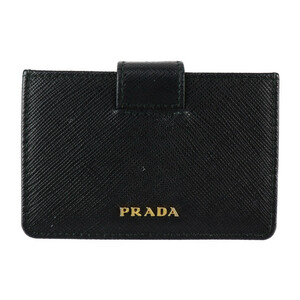 美品 PRADA プラダ サフィアーノメタル 1MC211 カードケース レザー ブラック ゴールド金具 名刺入れ【本物保証】