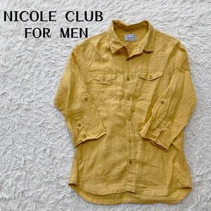 NICOLE CLUB FOR MEN ニコルクラブフォーメン【46】メンズ　トップス　七分丈　シャツブラウス　イエロー　黄色　麻100% 送料無料