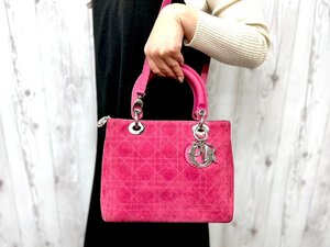 美品 Christian Dior クリスチャンディオール レディディオール カナージュ ハンドバッグ ショルダー バッグ スエード ピンク 2WAY 79307