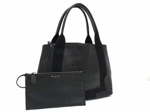 1円 ■極美品■ BALENCIAGA バレンシアガ ロゴ カバスS レザー×キャンバス ポーチ付き ハンドバッグ トートバッグ ブラック系 FB5004