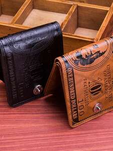 メンズ アクセサリー 財布orカードケース 1 ブラック二つ折り財布、ファッションヴィンテージドルパターン レザーマルチカードク