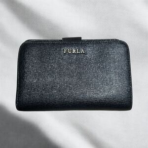 【現状品】FURLA フルラ 二つ折り財布 バビロン BABYLON レザー ウォレット ラウンドファスナー レディース ブラック ☆送料230円☆ 1円～